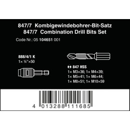 ZESTAW WIERTEŁ-GWINTOWNIKÓW Z CHWYTEM SZEŚCIOKĄTNYM, 7CZ.