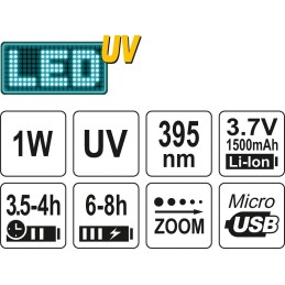 ZESTAW LATARKA UV AKUMULATOROWA 1W + OKULARY