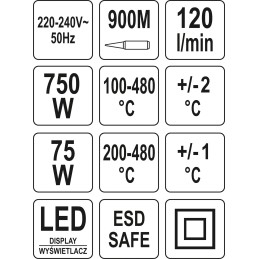 STACJA LUTOWNICZA CYFROWA 75W, HOT AIR, WYŚWIETLACZ