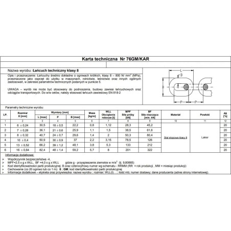 ŁAŃCUCH TECHNICZNY CZARNY 6MM G8 WLL 1.15T