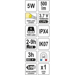 LATARKA ROBOCZA 500LM, LI-PO 3,7V 1500MAH